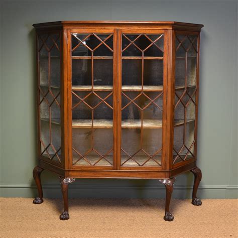 unusual high quality edwardian walnut antique display cabinet