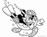 Mickey Coloring Mouse Pages Summer Swimming Disneyclips Turtle Sea sketch template