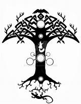 Yggdrasil Norse Rune Mythology Freyja Raven Tatoo Valhalla Pagan Baum sketch template