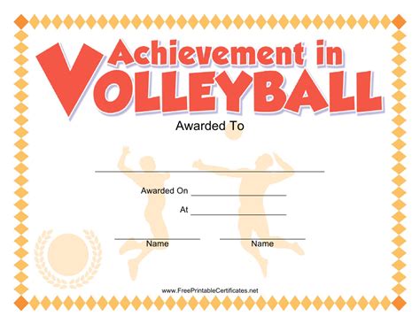 volleyball certificate  achievement template red yellow