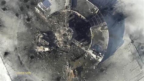 aerials show airport destroyed  shelling  ukraine donetsk ukraine aerial footage