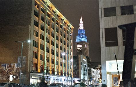 Cleveland Ohio At Night Colorful Lights In Downtown Clevel… Flickr