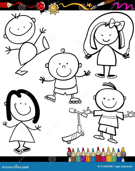 happy kids cartoon coloring book stock vector image