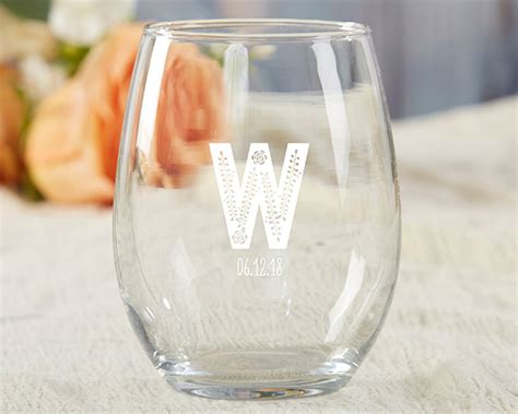 Personalized 9 Oz Stemless Wine Glass Rustic Wedding Collection