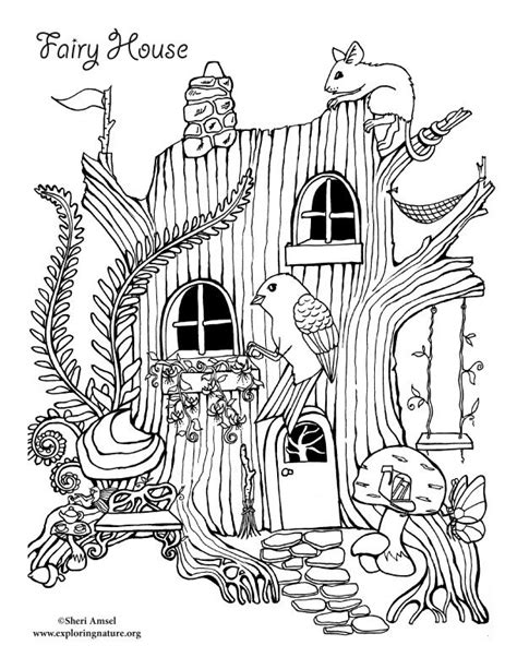 fairy house coloring page bird coloring pages house
