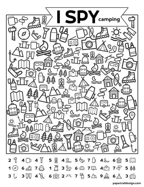 printable  spy camping kids activity paper trail design
