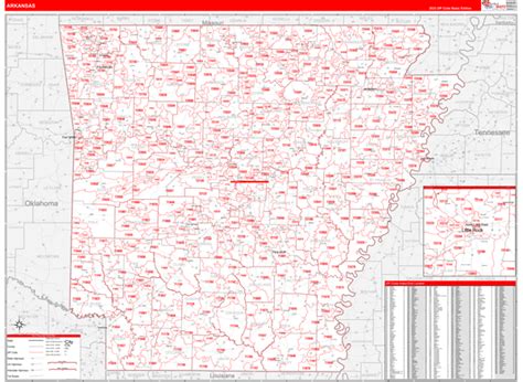Arkansas Zip Code Wall Map Red Line Style By Marketmaps Mapsales