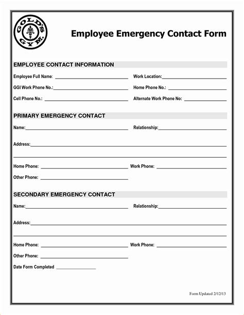 employee contact list template inspirational employee emergency contact printable form  pin
