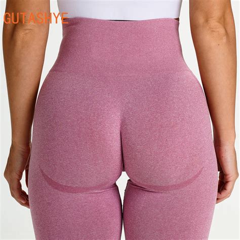 sport seamless booty leggings women pink elastic high waist tummy control gym fitness legging