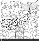 Illustration Zentangle Whale Coloring Freehand Pages Stock Adult Tattoo Waves Vector Antistress Ornamental Artistic Sea Animal Shirt Books Print Collection sketch template