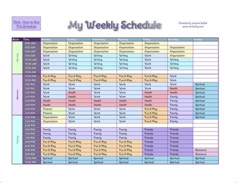 weekly schedule template excel task list templates