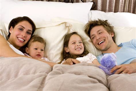 family  bed stock image image  parent kids family
