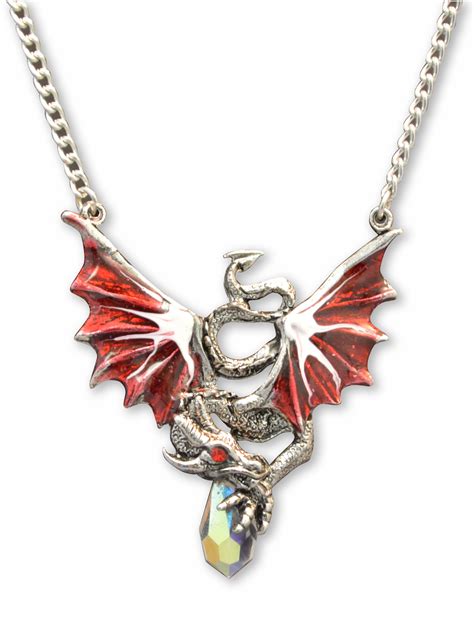 red dragon holding crystal medieval renaissance pendant necklace