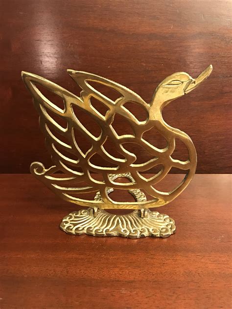 vintage swan bookend folding solid brass bookend ornate brass bookend hollywood regency bird