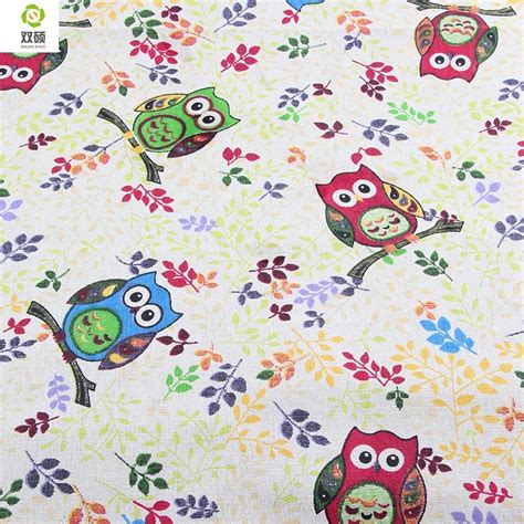 owl pattern linen fabric needlework textile sewing fabrics  home