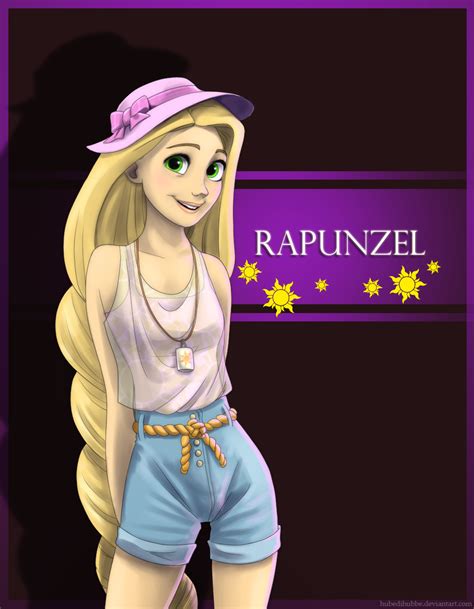 rapunzel is standing in front of a purple background