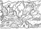 Coloring Landschaft Insel Disegni Berge Floresta Paisagem Colorat Wasserfall Natureza Paesaggio Montagne Waterfalls Foresta Montanhas Wasserfälle sketch template