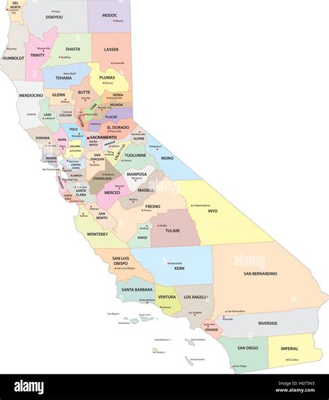mapa político y administrativo de california imagen vector de stock alamy