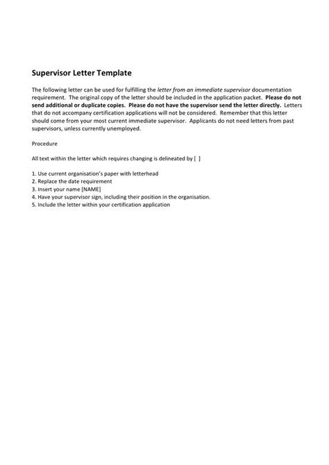 supervisor letter template  word   formats