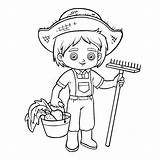 Farmer Coloring Book Rake Boy Harvest Stock Drawing Bucket Illustration Vector Agriculture sketch template