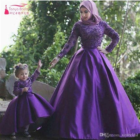 2017 elegant purple long sleeve african prom dresses appliques a line lace and satin mother and