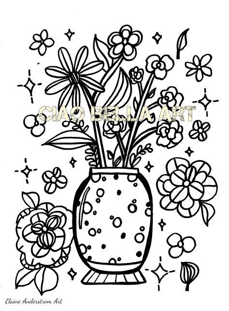 flower vase coloring page design instant  etsy uk