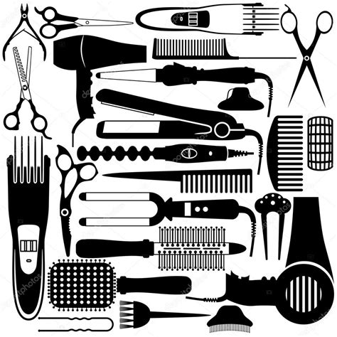 Hairdressing Related Symbol Vector Set Of Accessories For