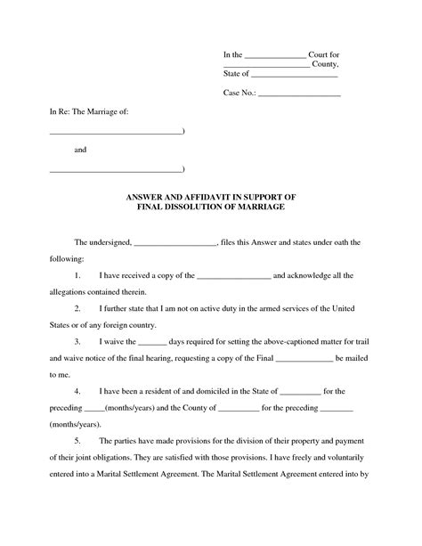 affidavit  bona fide marriage template minimalist blank printable