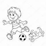 Jugando Outline Ball Voetbal Futebol Menino Nino Hond Jongen Contorno sketch template