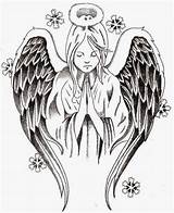 Angel Tattoo Stencil Guardian Praying Drawings Wings Tattoos Stencils Designs Angels Printable Fallen Hands Print Outline Drawing Fairies 2510 Book sketch template