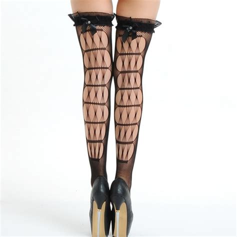 2018 bow women sexy stockings thigh high black lace nylon top thin