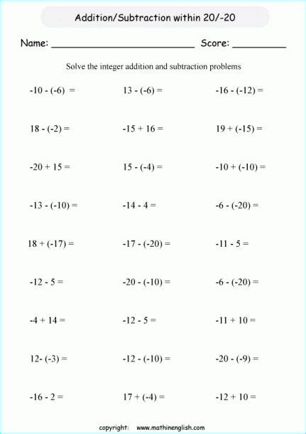 adding  subtracting integers worksheet  math drills irene earl