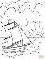 Coloring Pages Ship Sunset Sailing Printable Drawing Paper sketch template