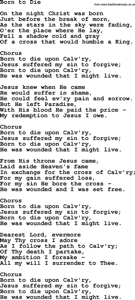 baptist hymnal christian song born  die lyrics    printing