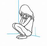 Crying Knees Triste Cry Hugging Easydrawingguides Trace Lines Sadness Crayon sketch template