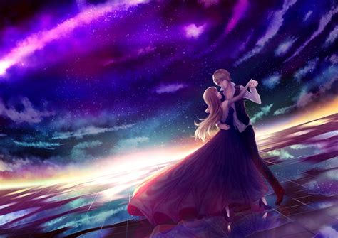 Download 2481x1754 Anime Couple Dancing Stars Sky