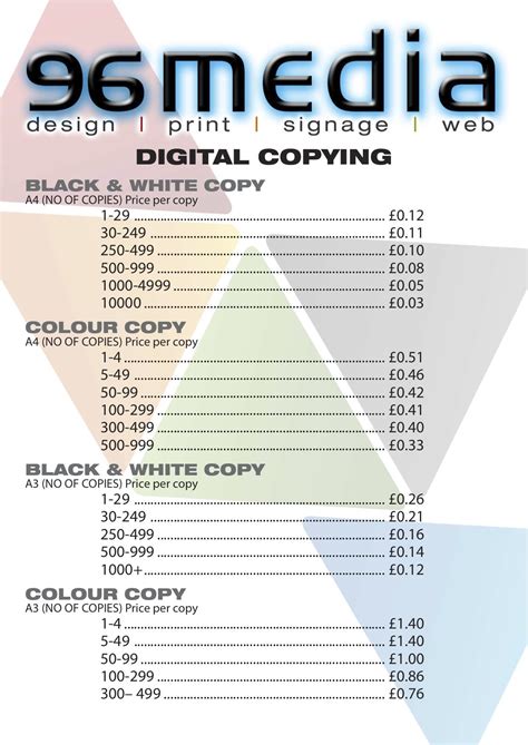 price list  digital photocopying digital photocopying  high resolution