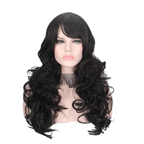 long black curly wigs  women  bangs synthetic wig hair cosplay wigs natural color black