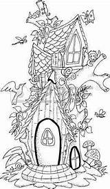 Fairy House Coloring Tree Pages Adult Houses Colouring Drawings Book Illustration 123rf Drawing Choose Board Template sketch template