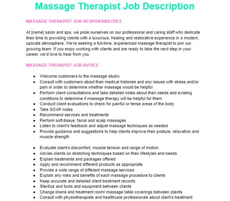 Massage Therapist Job Description For 2024