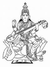 Saraswati Coloring Pages India Bollywood Goddess Adult Drawing Adults Outline Hindu Devi Clipart Indian Gods Drawings Pencil Color Music Mandala sketch template