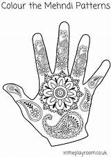 Hand Coloring Pages Colouring Mehndi Hands Kids Patterns Printable Henna Designs Template India Diwali Intheplayroom Blank Color Mandala Crafts Adult sketch template