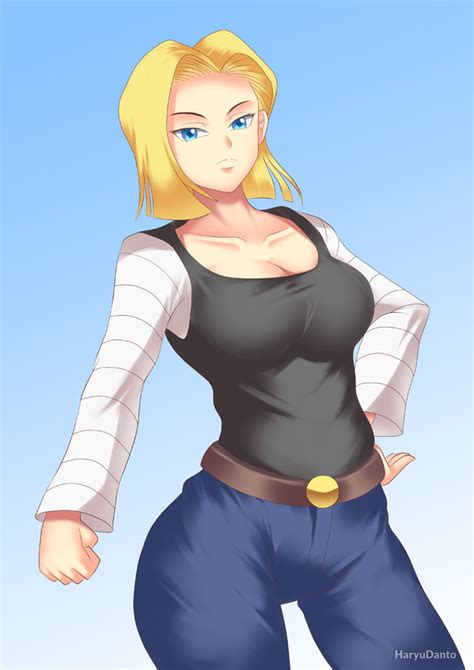 Android 18 Blonde Hair Blue Eyes Breasts Cleavage Dragon Ball
