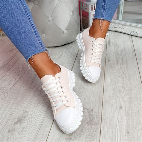 womens ladies lace  trainers comfy casual chunky sneakers plimsolls