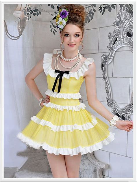 yellow tiers of ruffles black bow wild west clothes frilly but i want you ams cute dresses