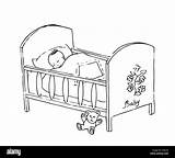 Baby Crib Bed Sketch Illustration Vector Newborn Alamy Kid sketch template