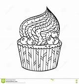 Cupcake Coloring Zentangle Adult Pages Template sketch template
