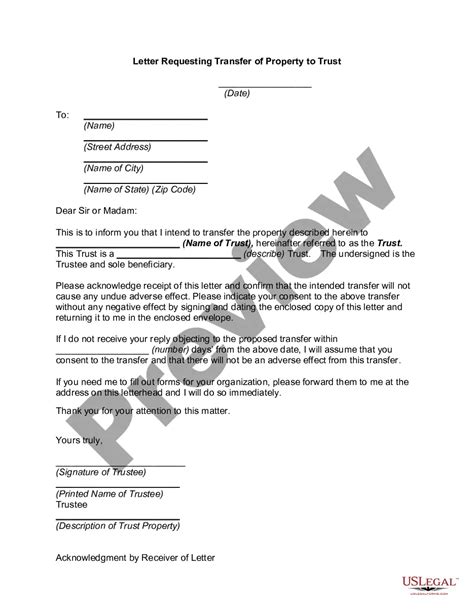 letter requesting transfer  property  trust sample letter
