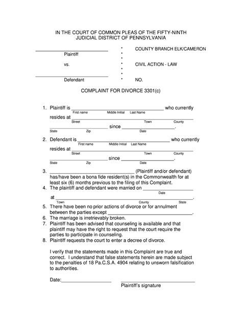 printable divorce papers pennsylvania printable templates