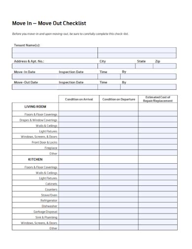 move  checklist samples rental tenant inspection